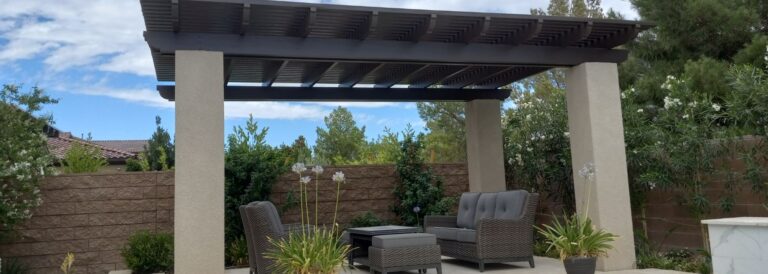 A Lattice Patio Cover Offering Shade To Outdoor Seating